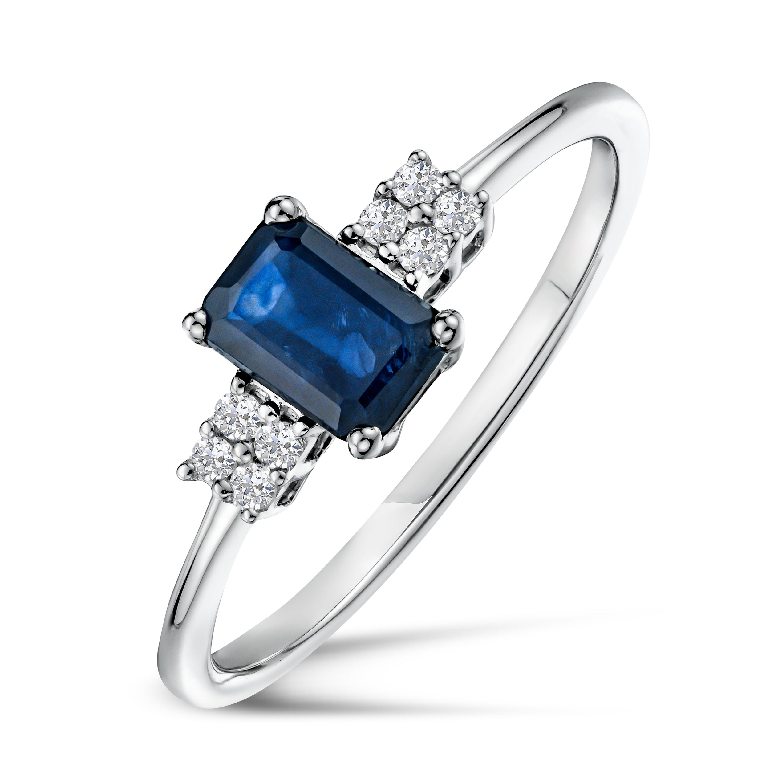 Sapphire 6 x 4mm And Diamond 925 Sterling Silver Ring